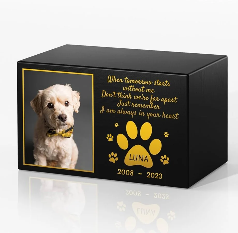 Personalized pet photo memorial urn
